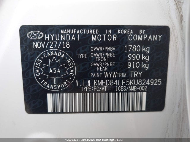 KMHD84LF5KU824925 Hyundai Elantra