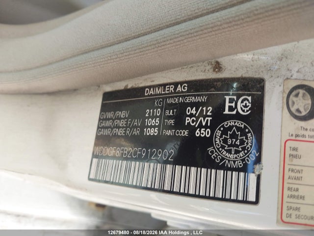 12679480 :رقم المزاد ، WDDGF8FB2CF912902 vin ، 2012 Mercedes-benz C 250 4matic مزاد بيع