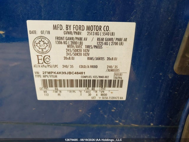 2FMPK4K99JBC48481 Ford Edge Titanium