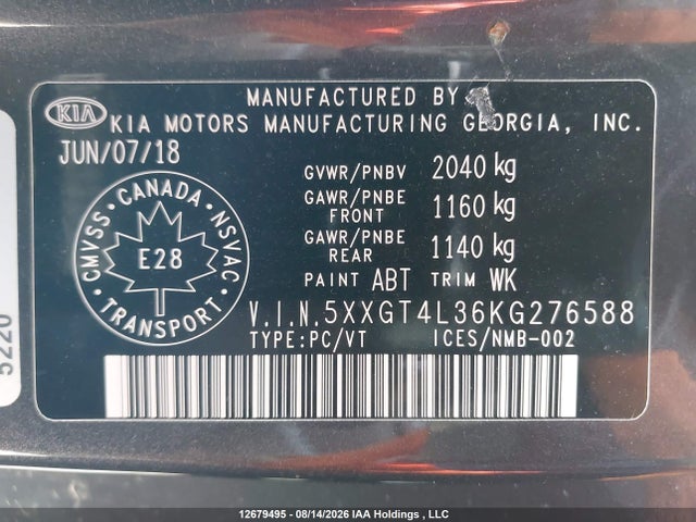 5XXGT4L36KG276588 KIA Optima Lx/lx+