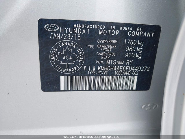 KMHDH4AE6FU449272 Hyundai Elantra Sport Appearance