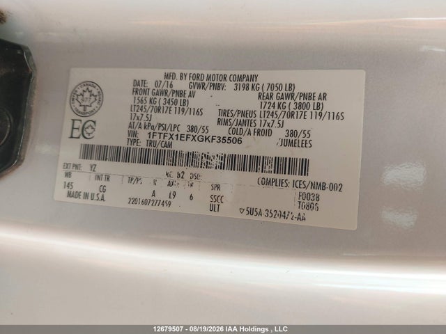 Ford F-150 Xl 2016 1FTFX1EFXGKF35506 Image 18