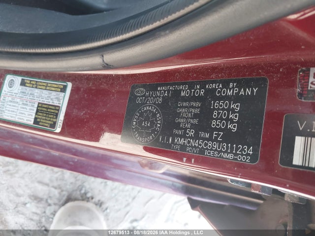 2009 Hyundai Accent მანქანა იყიდება აუქციონზე, vin: KMHCN45C89U311234, აუქციონის ნომერი: 12679513
