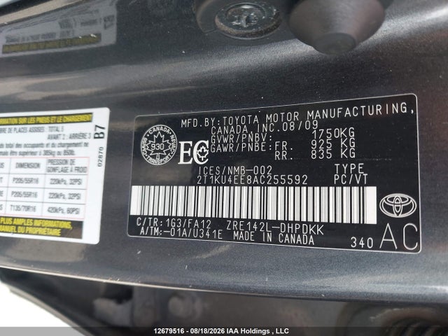 12679516 :رقم المزاد ، 2T1KU4EE8AC255592 vin ، 2010 Toyota Matrix مزاد بيع