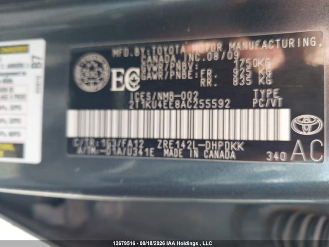 12679516 :رقم المزاد ، 2T1KU4EE8AC255592 vin ، 2010 Toyota Matrix مزاد بيع