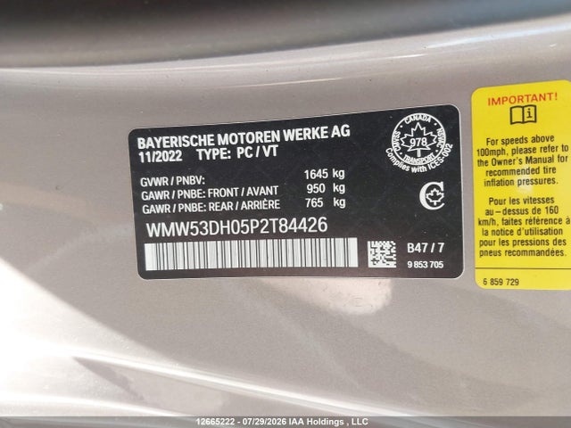 12665222 :رقم المزاد ، WMW53DH05P2T84426 vin ، 2023 Mini 3 Door Cooper S مزاد بيع