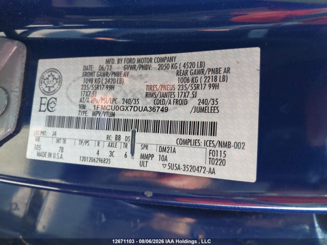 Продажа на аукционе авто 2013 Ford Escape Se, vin: 1FMCU0GX7DUA36749, номер лота: 12671103