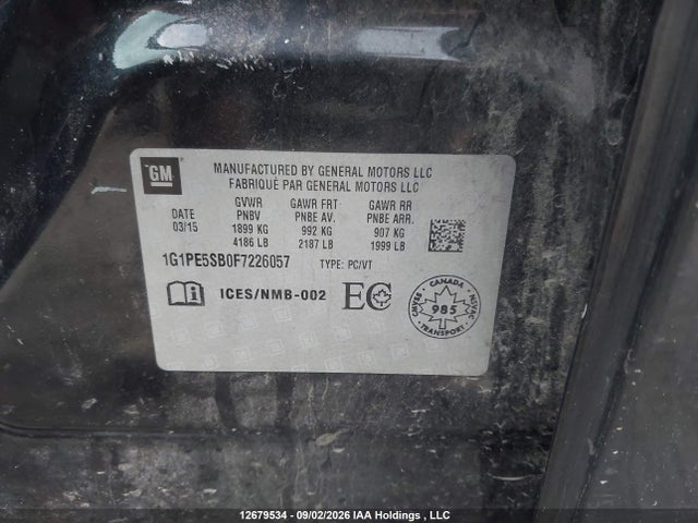 Chevrolet CRUZE LT 2015 1G1PE5SB0F7226057 Image 9