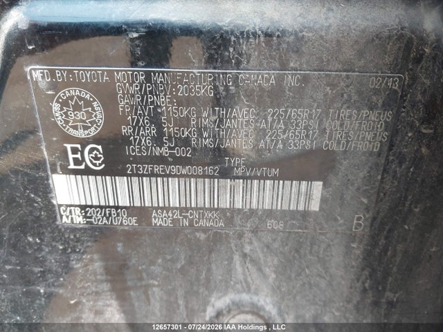 2013 Toyota Rav4 Le მანქანა იყიდება აუქციონზე, vin: 2T3ZFREV9DW008162, აუქციონის ნომერი: 12657301