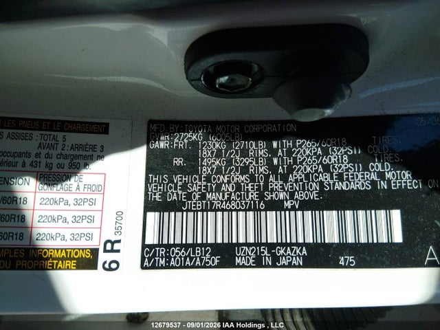 Aukcja sprzedaży 2006 Toyota 4runner Limited V8, vin: JTEBT17R468037116, numer aukcji: 12679537