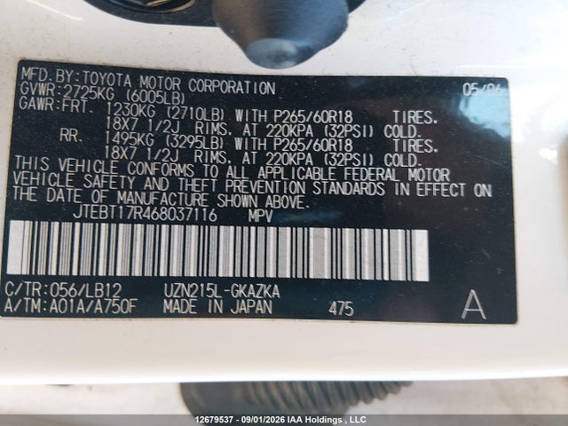 Aukcja sprzedaży 2006 Toyota 4runner Limited V8, vin: JTEBT17R468037116, numer aukcji: 12679537