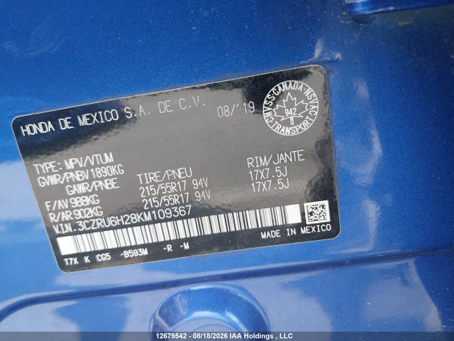 3CZRU6H28KM109367 Honda HR-V SPORT