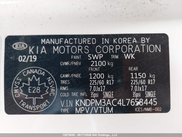 KNDPM3AC4L7658445 KIA Sportage Lx/lx Anniversary