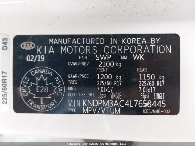 Aukcja sprzedaży 2020 Kia Sportage Lx/lx Anniversary, vin: KNDPM3AC4L7658445, numer aukcji: 12679549