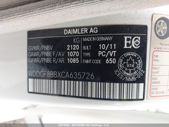 Aukcja sprzedaży 2012 Mercedes-benz C 300 4matic, vin: WDDGF8BBXCA635726, numer aukcji: 12679552