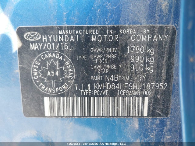 Aukcja sprzedaży 2017 Hyundai Elantra Se/value/limited, vin: KMHD84LF9HU187952, numer aukcji: 12679553