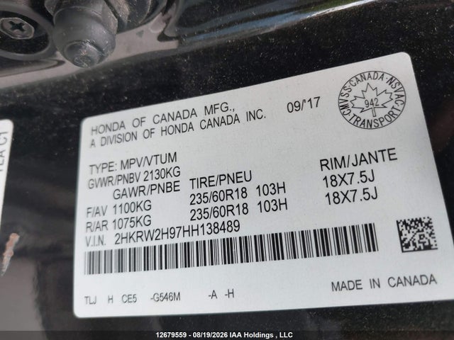 Honda CR-V 2017 2HKRW2H97HH138489 Image 9