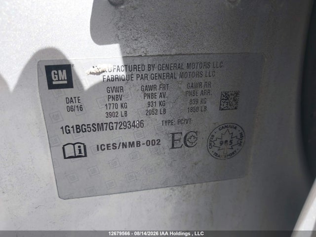 1G1BG5SM7G7293486 Chevrolet Cruze