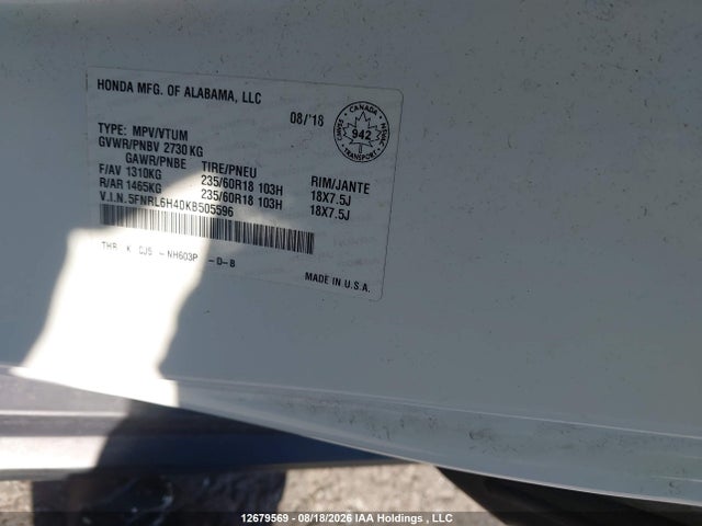 Honda ODYSSEY EX 2019 5FNRL6H40KB505596 Image 20