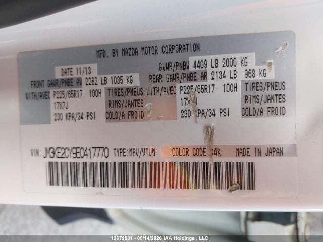 Aukcja sprzedaży 2014 Mazda Cx-5, vin: JM3KE2CY9E0417770, numer aukcji: 12679581