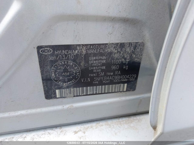 12658033 :رقم المزاد ، 5NPEB4AC9BH004229 vin ، 2011 Hyundai Sonata Gl مزاد بيع