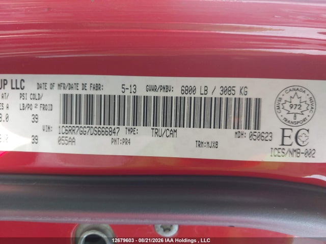 Aukcja sprzedaży 2013 Ram 1500 Slt, vin: 1C6RR7GG7DS666847, numer aukcji: 12679603