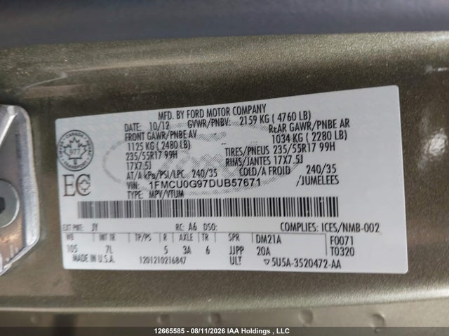 Aukcja sprzedaży 2013 Ford Escape Se, vin: 1FMCU0G97DUB57671, numer aukcji: 12665585