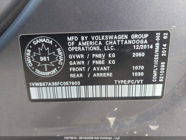 1VWBS7A35FC057903 Volkswagen Passat 1.8 Tsi Comfortline