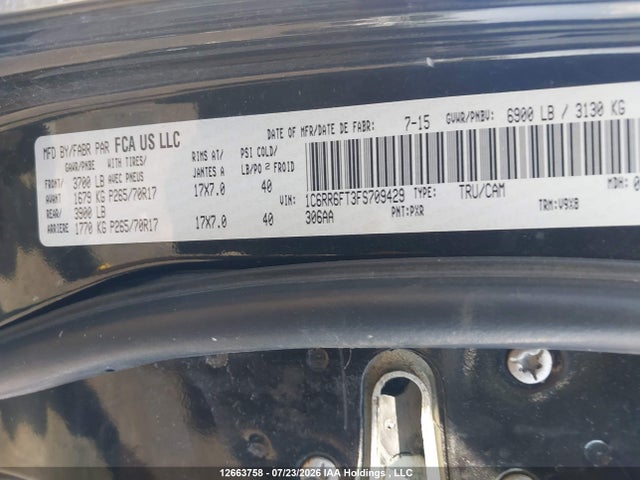 2015 Ram 1500 St მანქანა იყიდება აუქციონზე, vin: 1C6RR6FT3FS709429, აუქციონის ნომერი: 12663758