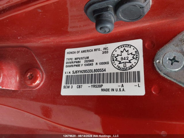 Продаж на аукціоні авто 2003 Honda Element Ex, vin: 5J6YH28533L800554, номер лоту: 12679620