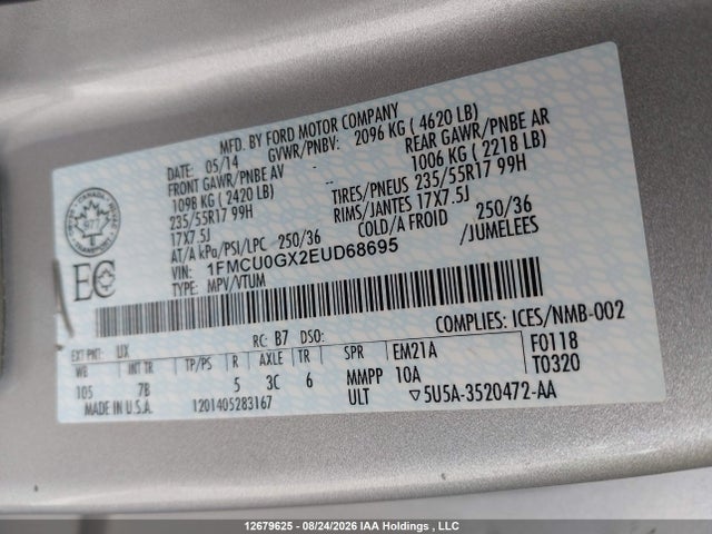 1FMCU0GX2EUD68695 Ford ESCAPE SE