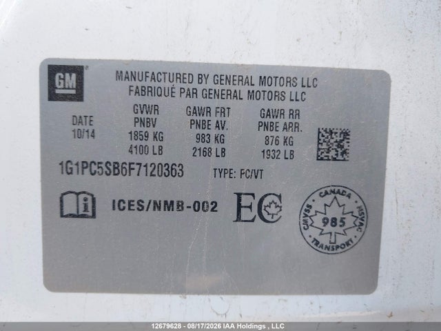 1G1PC5SB6F7120363 Chevrolet Cruze 1lt