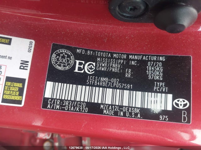 Toyota COROLLA SE 2020 5YFB4RBE7LP057591 Image 9