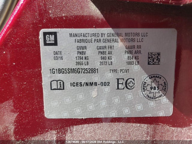 1G1BG5SM6G7252881 Chevrolet Cruze Premier