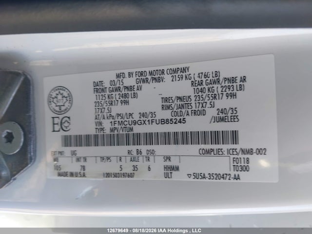 Ford ESCAPE SE 2015 1FMCU9GX1FUB85245 Image 16