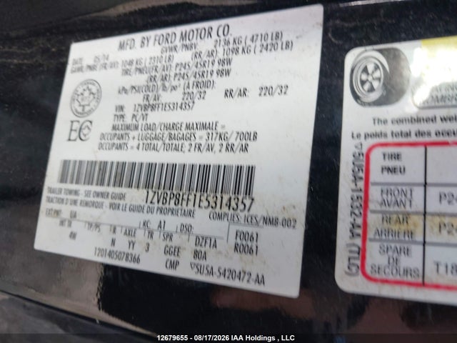 Продаж на аукціоні авто 2014 Ford Mustang Gt, vin: 1ZVBP8FF1E5314357, номер лоту: 12679655