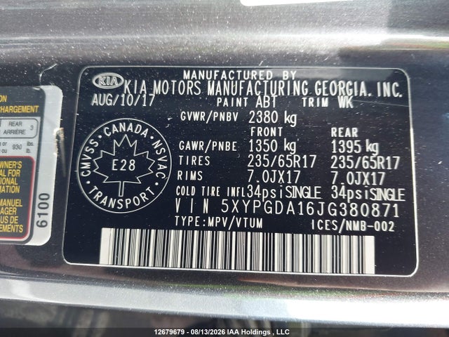 Продаж на аукціоні авто 2018 Kia Sorento 2.0l Lx, vin: 5XYPGDA16JG380871, номер лоту: 12679679