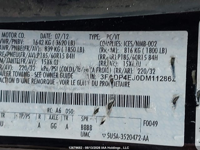 Продажа на аукционе авто 2013 Ford Fiesta Se, vin: 3FADP4EJ0DM112862, номер лота: 12679682