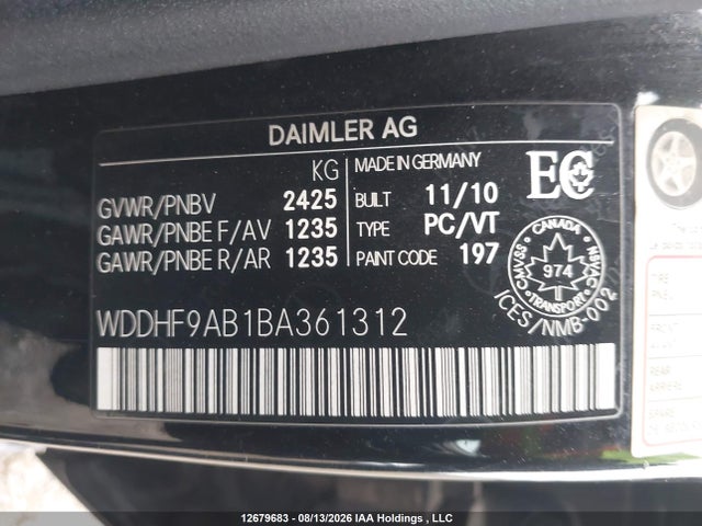 12679683 :رقم المزاد ، WDDHF9AB1BA361312 vin ، 2011 Mercedes-benz E 550 4matic مزاد بيع