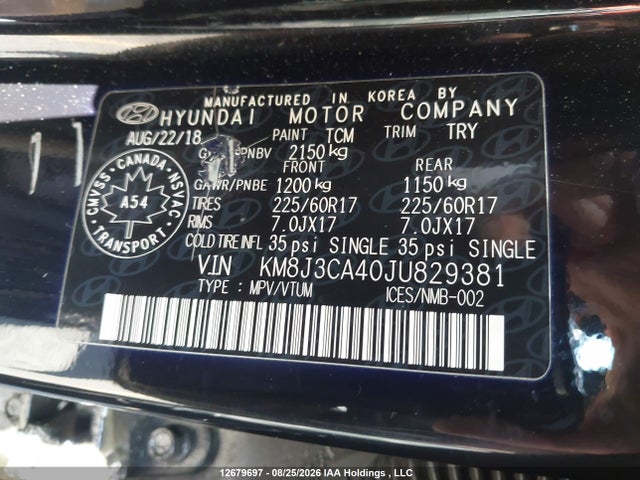 KM8J3CA40JU829381 Hyundai Tucson Se 2.0l