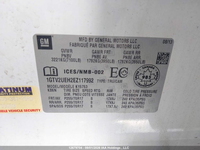 1GTV2UEH2EZ117992 GMC Sierra 1500 Sle