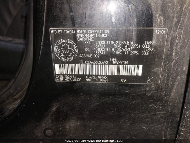 12679706 :رقم المزاد ، JTEHD20V656023992 vin ، 2005 Toyota Rav4 مزاد بيع