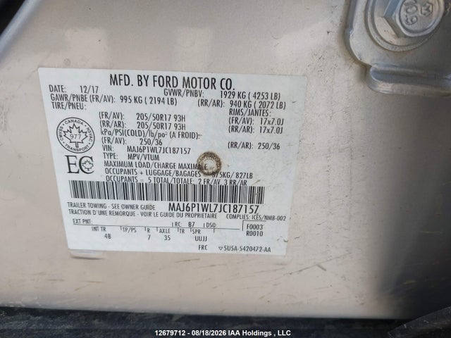 Ford Ecosport Titanium 2018 MAJ6P1WL7JC187157 Image 18