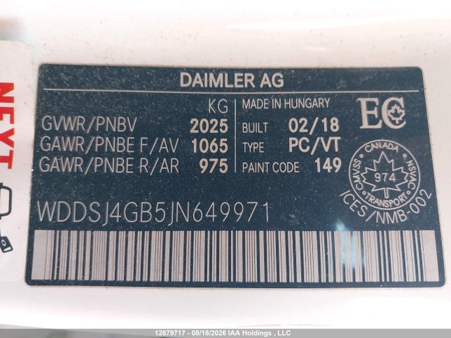 Aukcja sprzedaży 2018 Mercedes-benz Cla 250 4matic, vin: WDDSJ4GB5JN649971, numer aukcji: 12679717