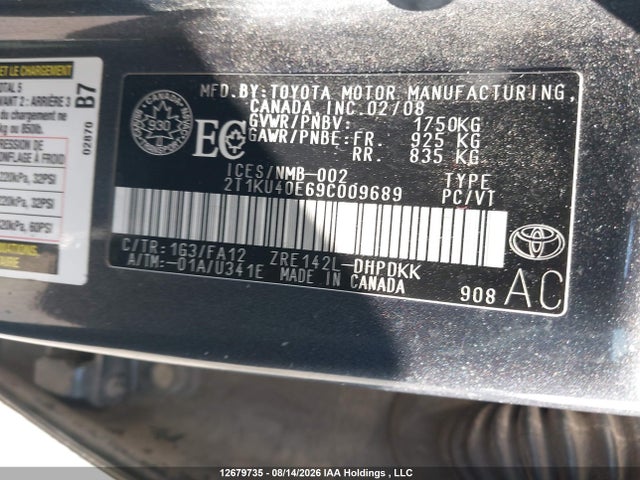 2009 Toyota Matrix მანქანა იყიდება აუქციონზე, vin: 2T1KU40E69C009689, აუქციონის ნომერი: 12679735