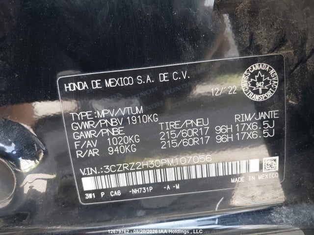 Honda HR-V LX 2023 3CZRZ2H30PM107056 Image 9
