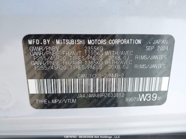 JA4J4WA89RZ633812 Mitsubishi Outlander Gt/gt Noir/gt Premium