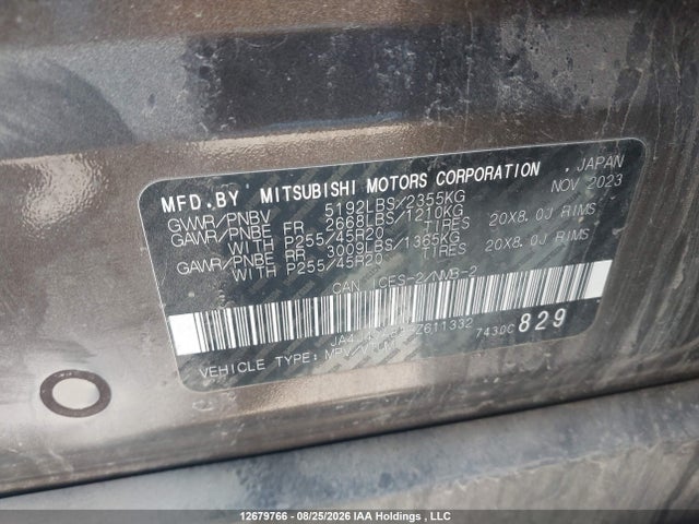 12679766 :رقم المزاد ، JA4J4VA83RZ611332 vin ، 2024 Mitsubishi Outlander Le/se/sel مزاد بيع