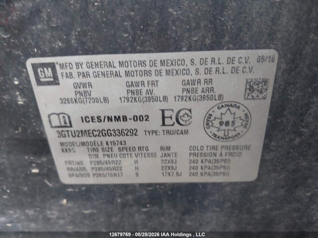 GMC Sierra K1500 Sle 2016 3GTU2MEC2GG336292 Image 9