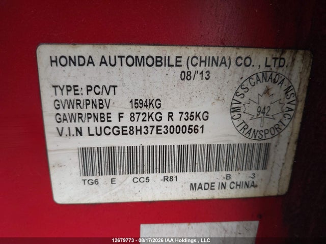 Honda Fit Dx-a 2014 LUCGE8H37E3000561 Image 9